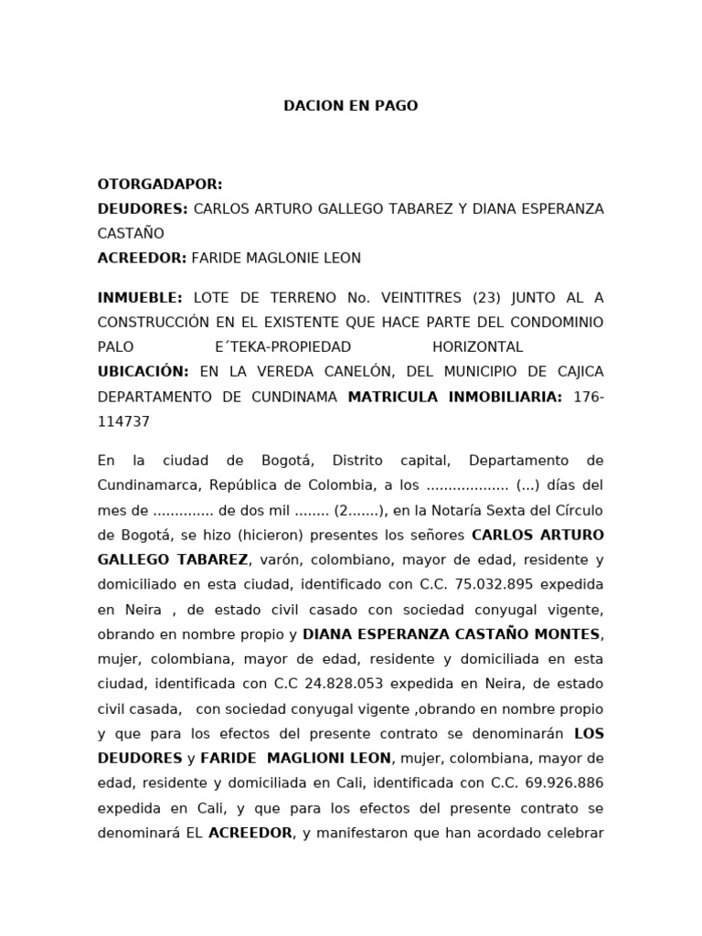 ¿Qué es una Escritura de Dación en Pago?